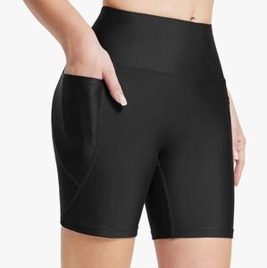 NWT Baleaf 6" inseam black swim shorts, size small